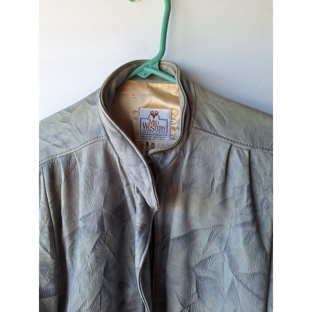 Women's Vintage Deer Skin Leather Jacket Greenish Sport Togs Size 36 / 12 - Picture 3 of 8